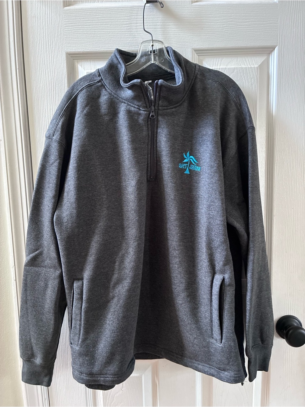 Quiet Storm Surf Shop Fleece Hoodie Quarter Zip Pullover Men’s Gray Large